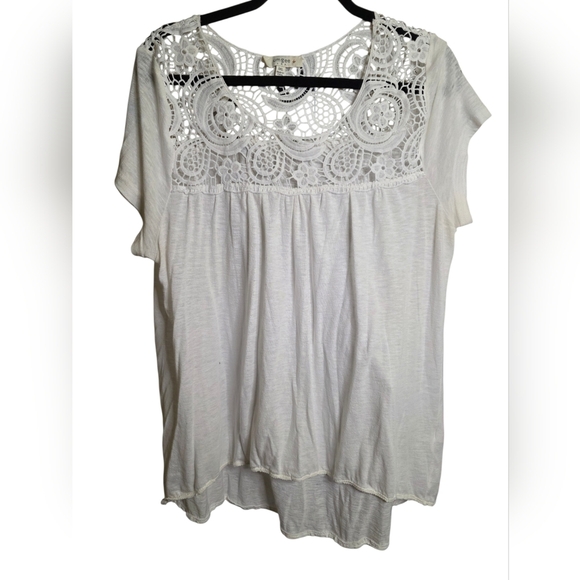 Umgee Tops - Umgee White Crochet Detail Blouse 1X